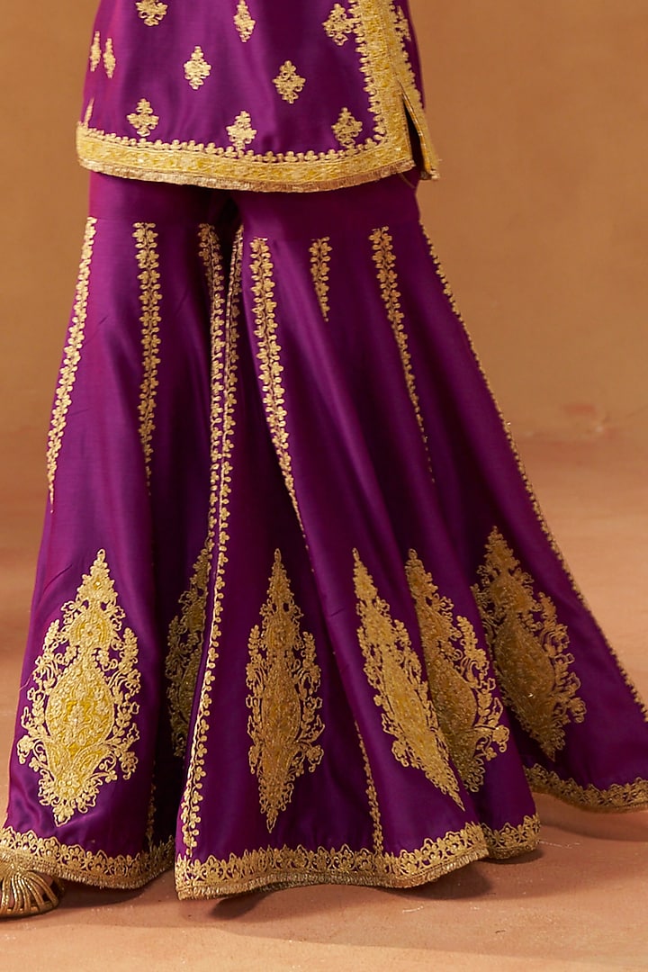 Deep Purple Silk Chanderi Sequin Embroidered Gharara Set by Sheetal Batra at Pernia's Pop Up Shop