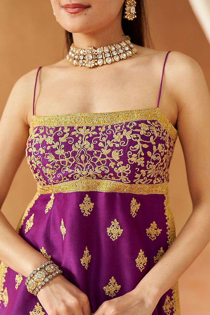 Deep Purple Silk Chanderi Sequin Embroidered Gharara Set by Sheetal Batra at Pernia's Pop Up Shop