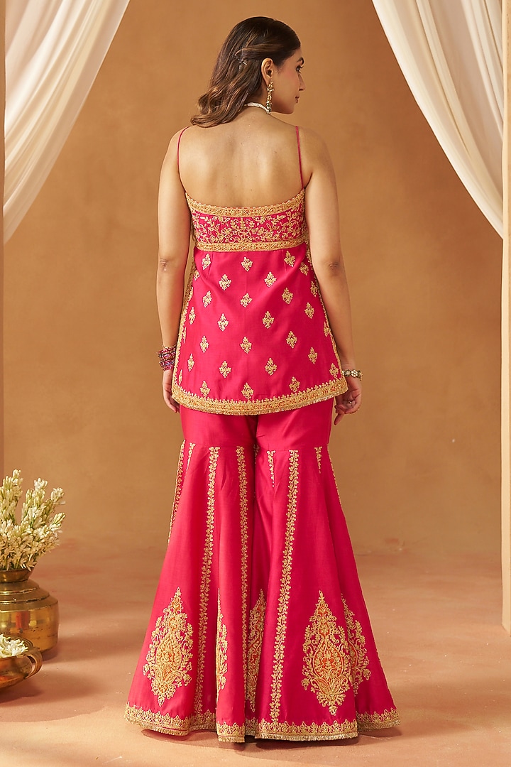 Hot Pink Silk Chanderi Sequin Embroidered Gharara Set by Sheetal Batra at Pernia's Pop Up Shop