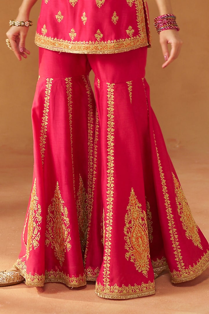 Hot Pink Silk Chanderi Sequin Embroidered Gharara Set by Sheetal Batra at Pernia's Pop Up Shop