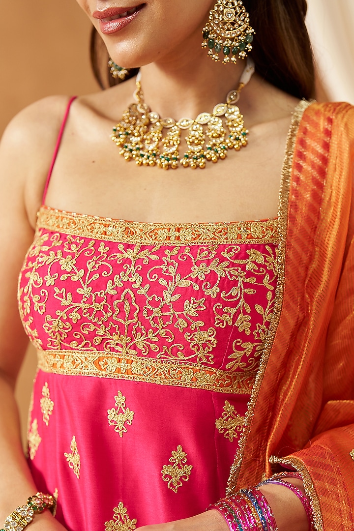 Hot Pink Silk Chanderi Sequin Embroidered Gharara Set by Sheetal Batra at Pernia's Pop Up Shop