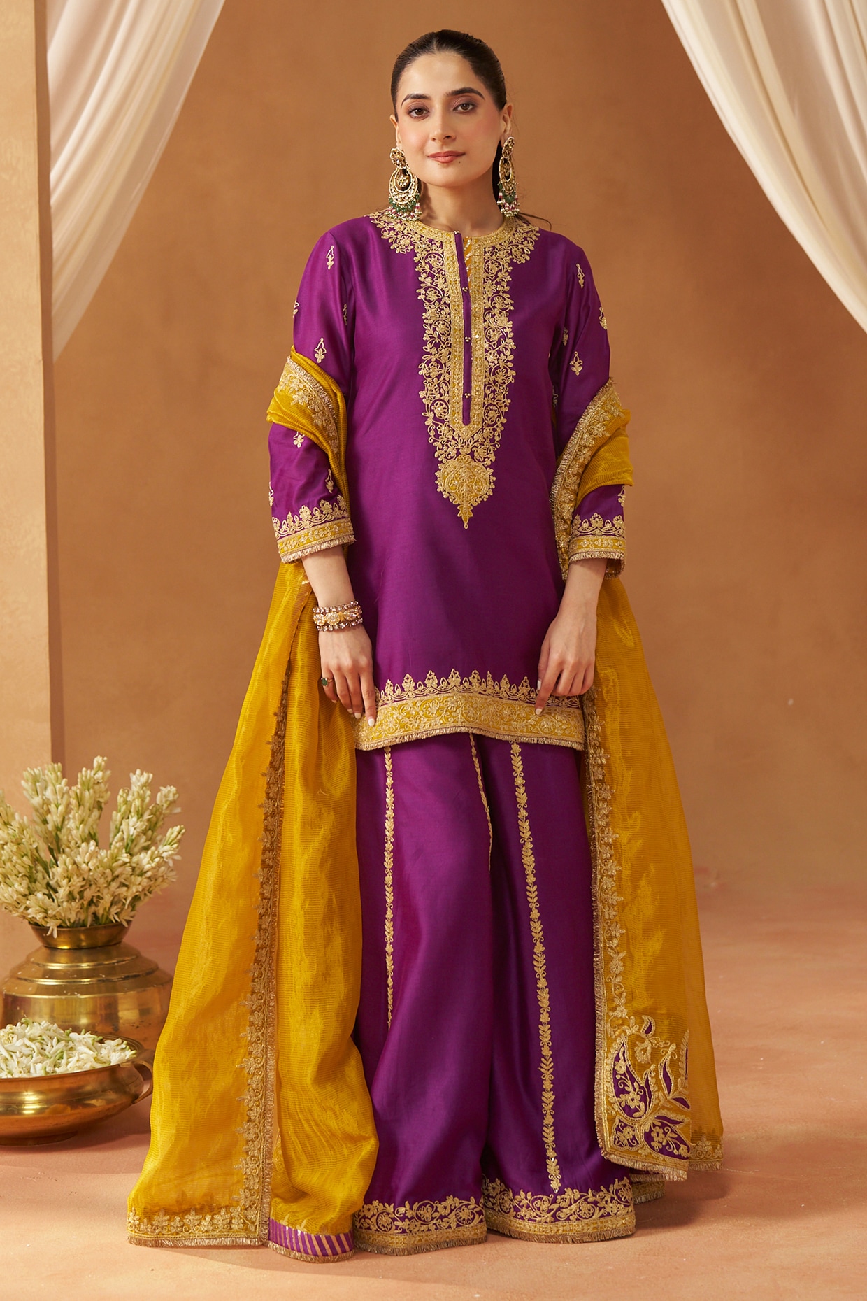 Sheetal Batra Deep Purple Silk Chanderi Kashmiri Tilla Embroidered Sharara Set