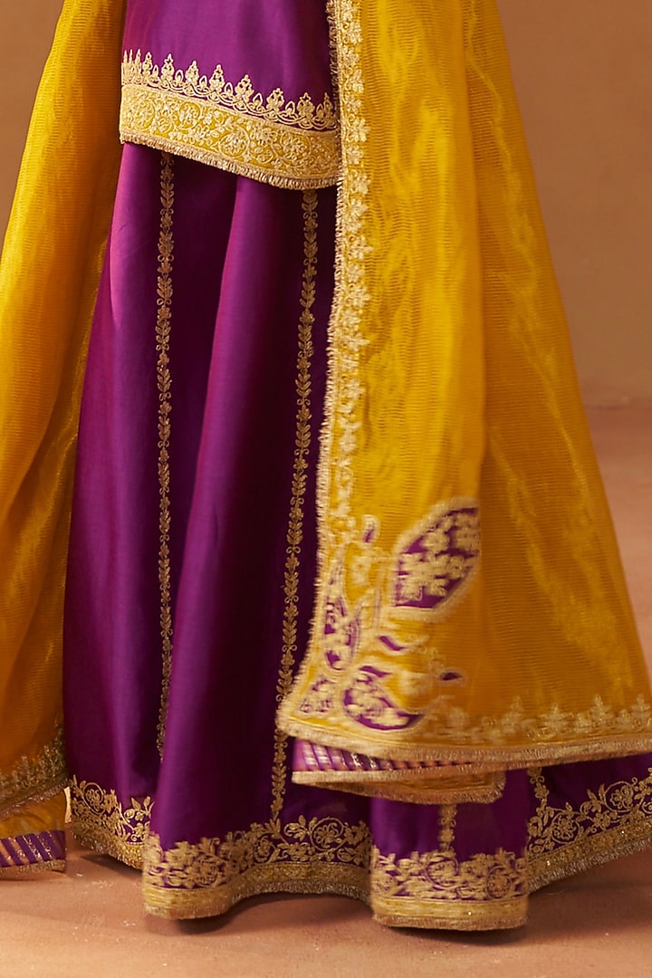 Deep Purple Silk Chanderi Kashmiri Tilla Embroidered Wedding Sharara Set by Sheetal Batra at Pernia's Pop Up Shop