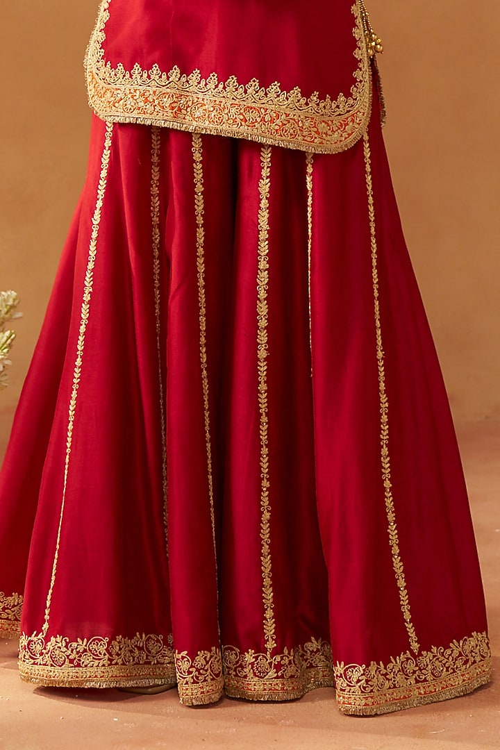 Deep Red Silk Chanderi Sequin Embroidered Wedding Sharara Set by Sheetal Batra at Pernia's Pop Up Shop