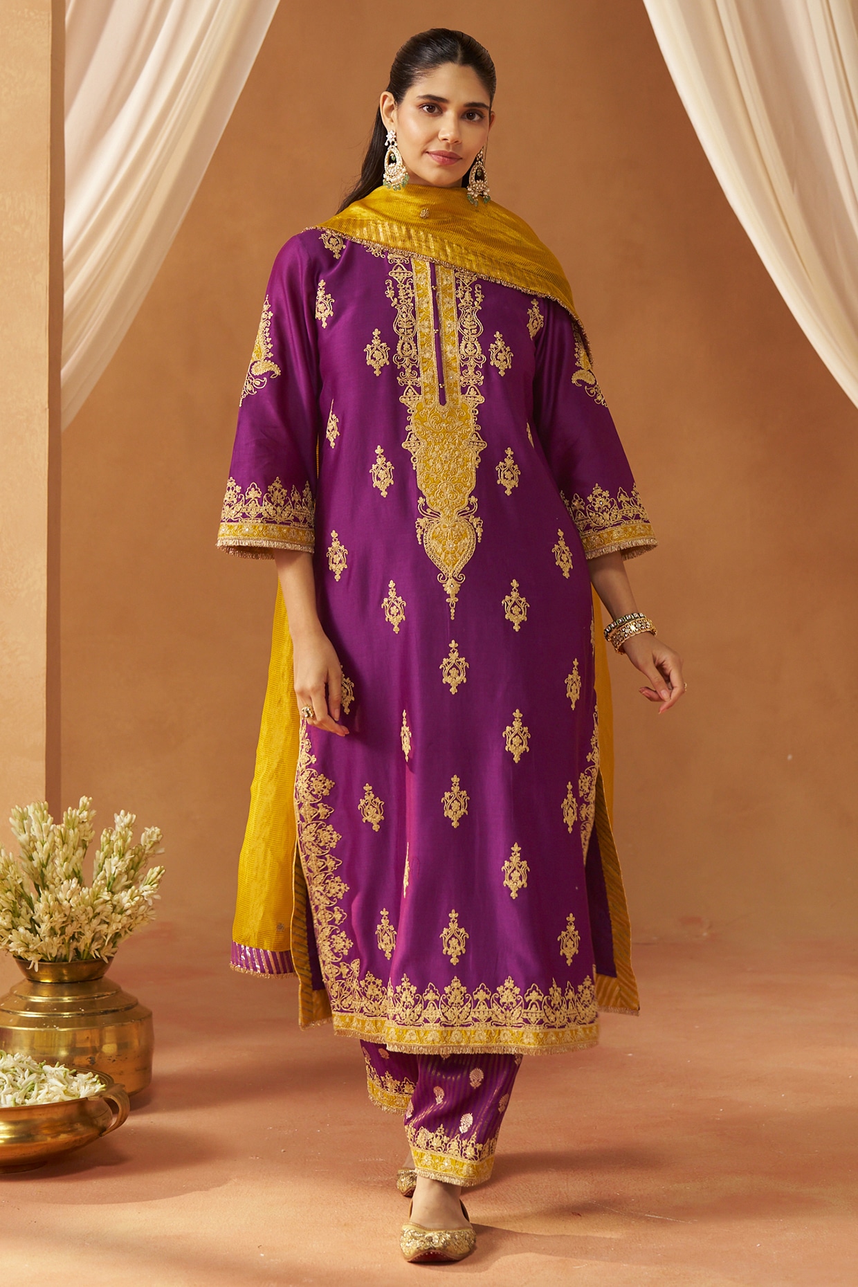 Sheetal Batra Deep Purple Silk Chanderi Sequin Embroidered Kurta Set
