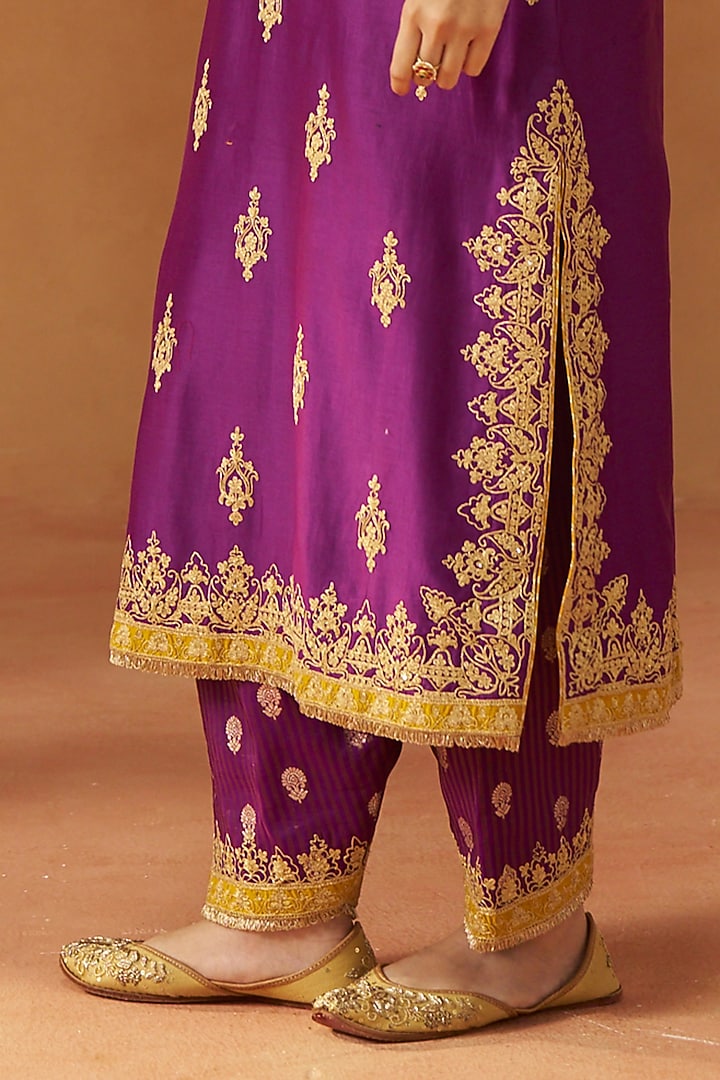 Deep Purple Silk Chanderi Sequin Embroidered Kurta Set by Sheetal Batra at Pernia's Pop Up Shop