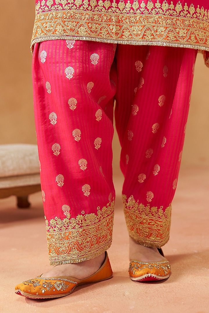 Hot Pink Silk Chanderi Sequin Embroidered A-Line Kaftan Set by Sheetal Batra at Pernia's Pop Up Shop