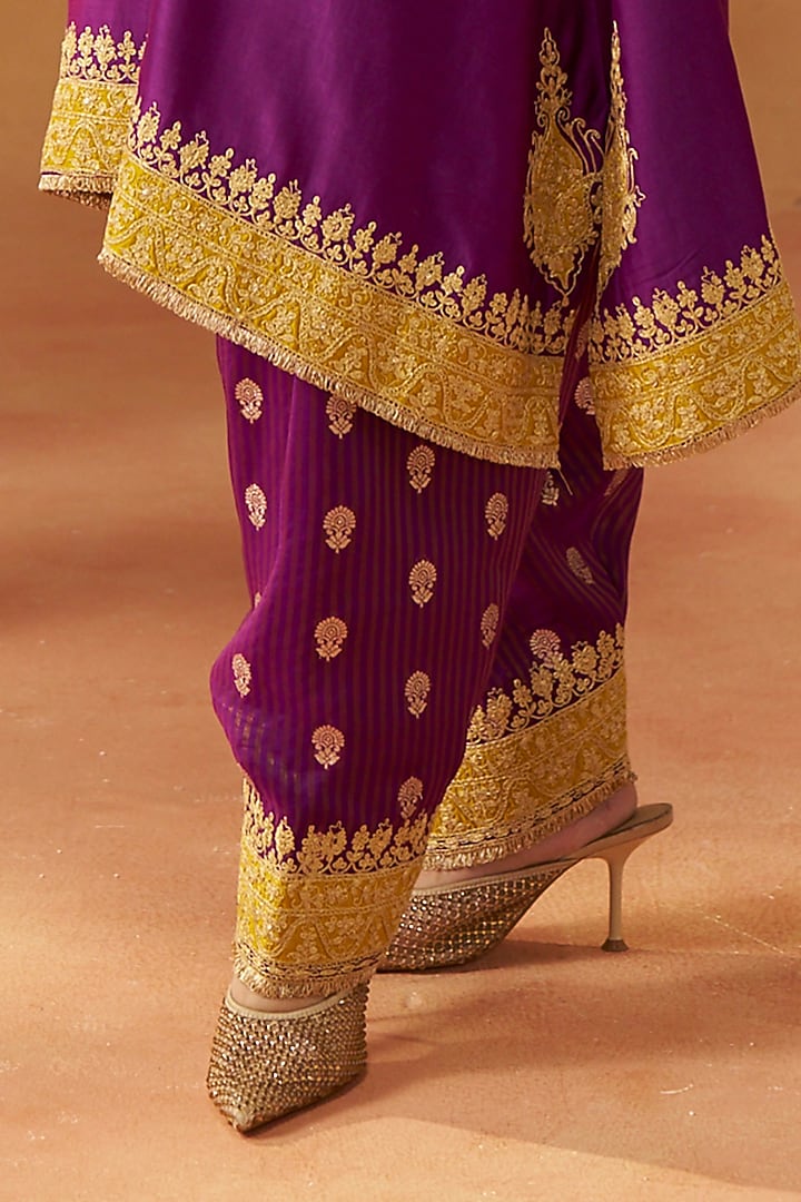 Deep Purple Silk Chanderi Sequin Embroidered A-Line Kaftan Set by Sheetal Batra at Pernia's Pop Up Shop
