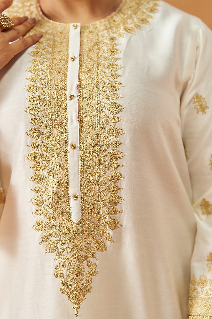 Daisy Ivory Silk Chanderi Sequin Embroidered A-Line Kaftan Set by Sheetal Batra at Pernia's Pop Up Shop