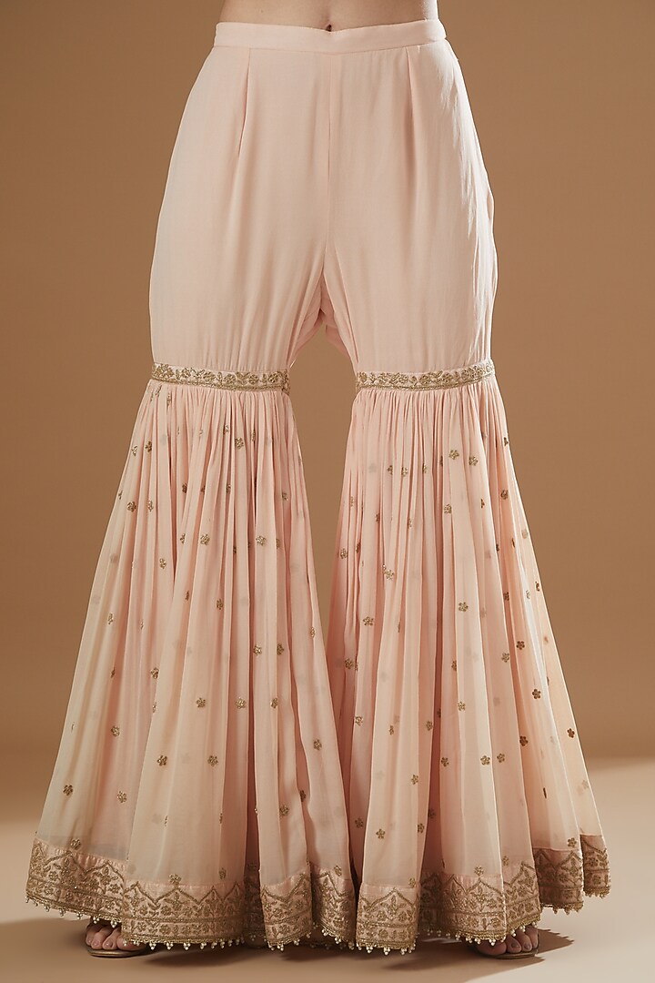 Blush Pink Georgette Gharara Set by Sheetal Batra at Pernia's Pop Up Shop
