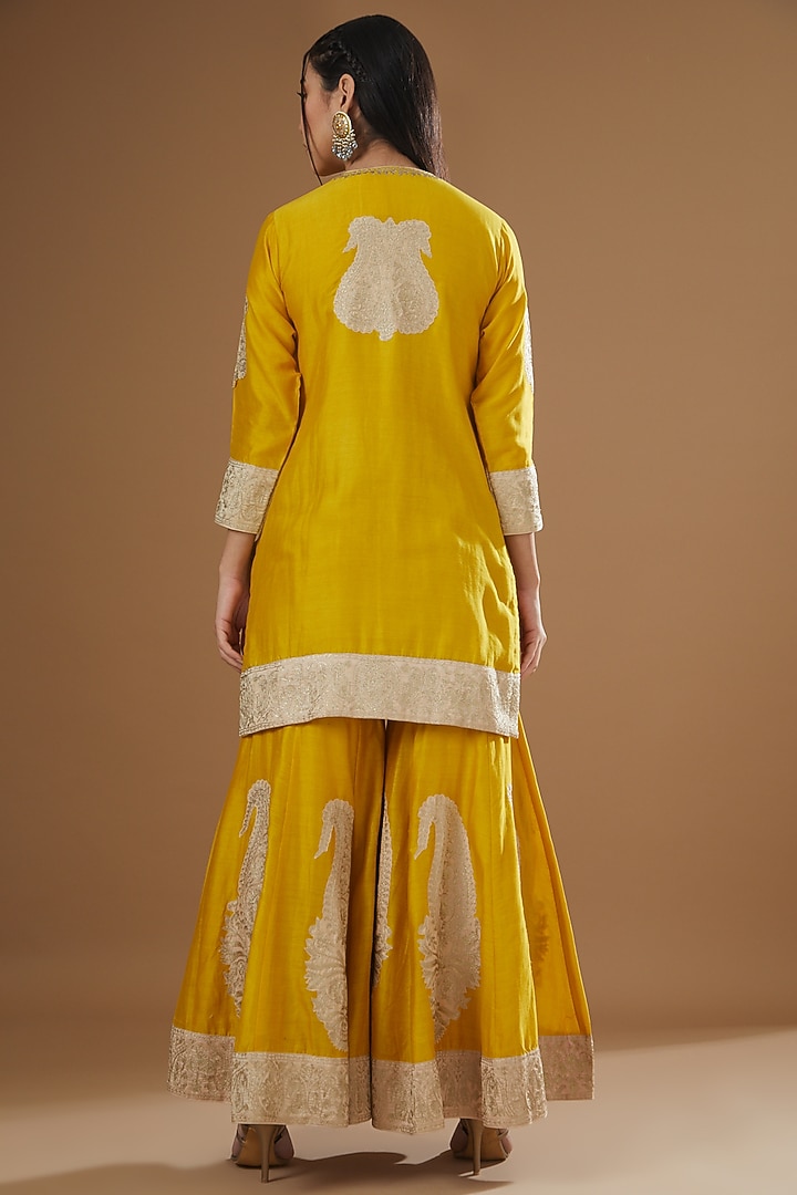 Mustard Chanderi Silk Bridal Sharara Set by Sheetal Batra at Pernia's Pop Up Shop