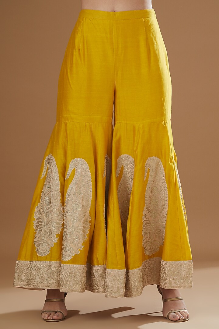 Mustard Chanderi Silk Bridal Sharara Set by Sheetal Batra at Pernia's Pop Up Shop