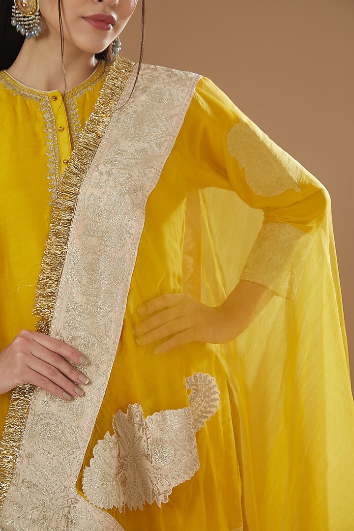 Mustard Chanderi Silk Bridal Sharara Set by Sheetal Batra at Pernia's Pop Up Shop
