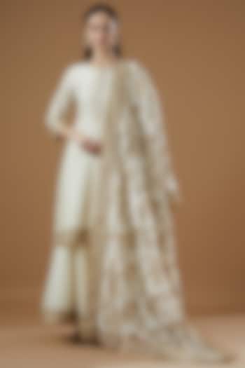 White Georgette Gharara Set by Sheetal Batra