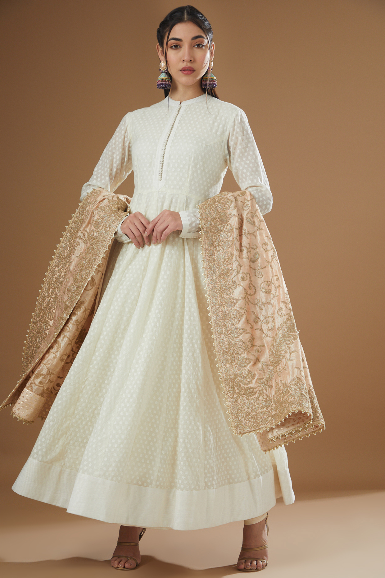 White Brasso Anarkali Set by Sheetal Batra