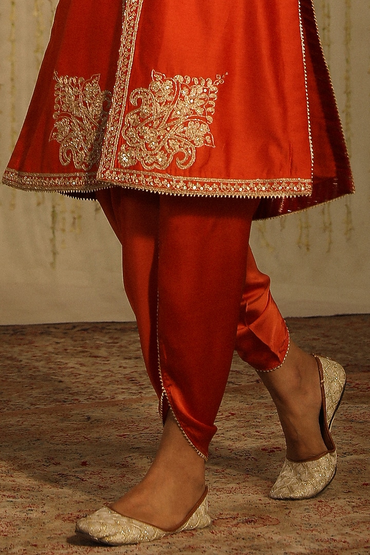 Burnt Orange Bamberg Satin Dhoti Set by Sheetal Batra at Pernia's Pop Up Shop