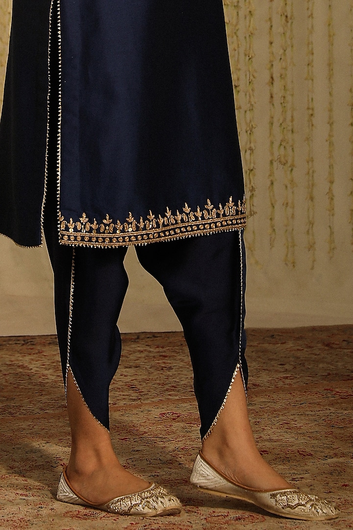 Deep Blue Bamberg Satin Dhoti Set by Sheetal Batra at Pernia's Pop Up Shop