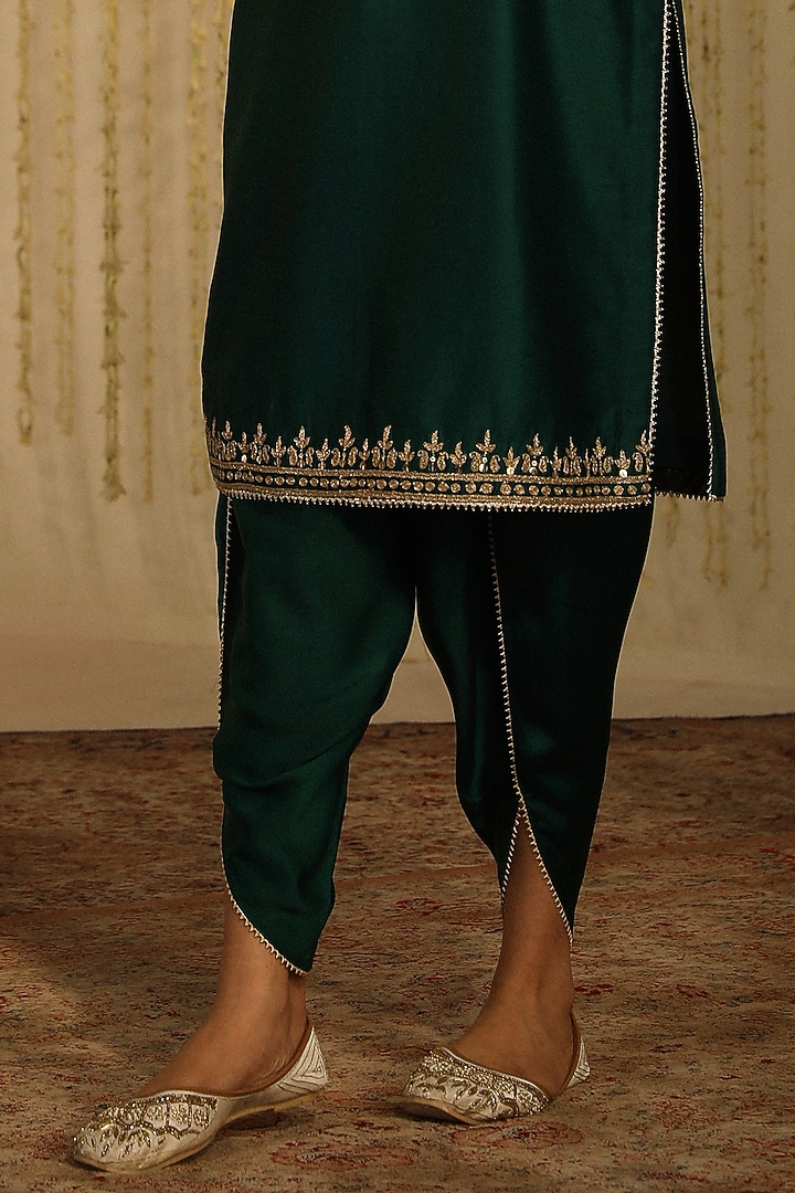 Emerald Green Bamberg Satin Dhoti Set by Sheetal Batra at Pernia's Pop Up Shop