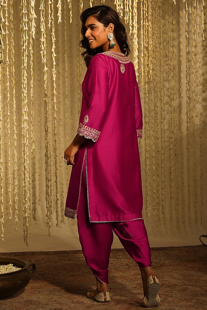 Hot Pink Bamberg Satin Dhoti Set by Sheetal Batra at Pernia's Pop Up Shop