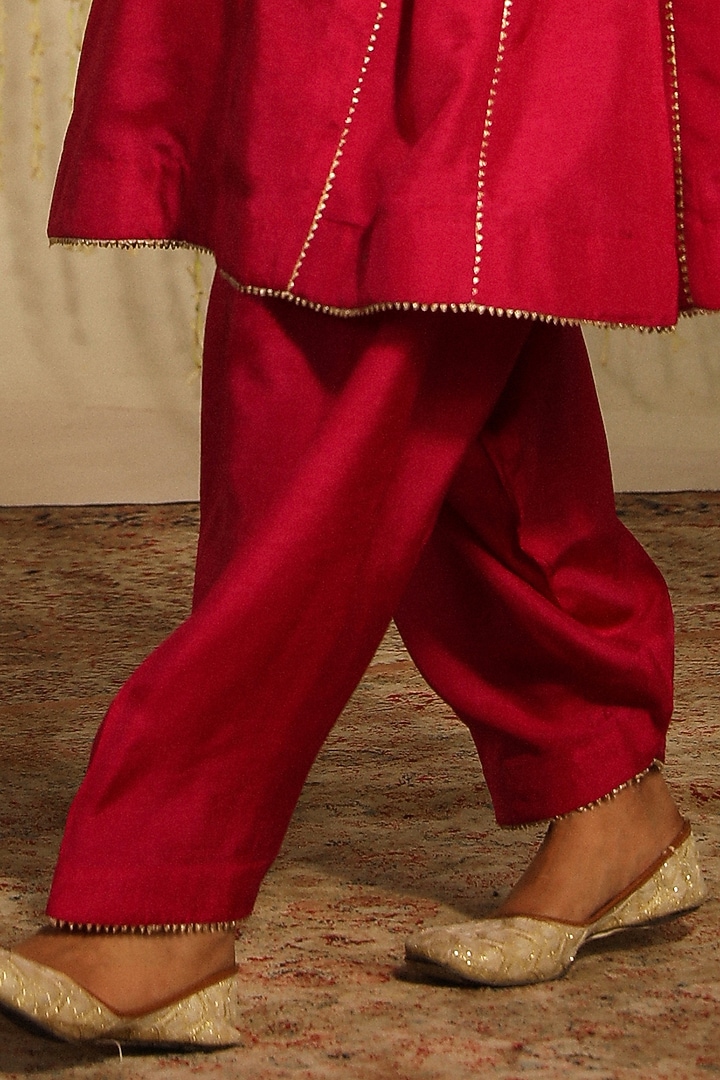 Hot Pink Pure Silk Embroidered Kalidar Kurta Set by Sheetal Batra at Pernia's Pop Up Shop