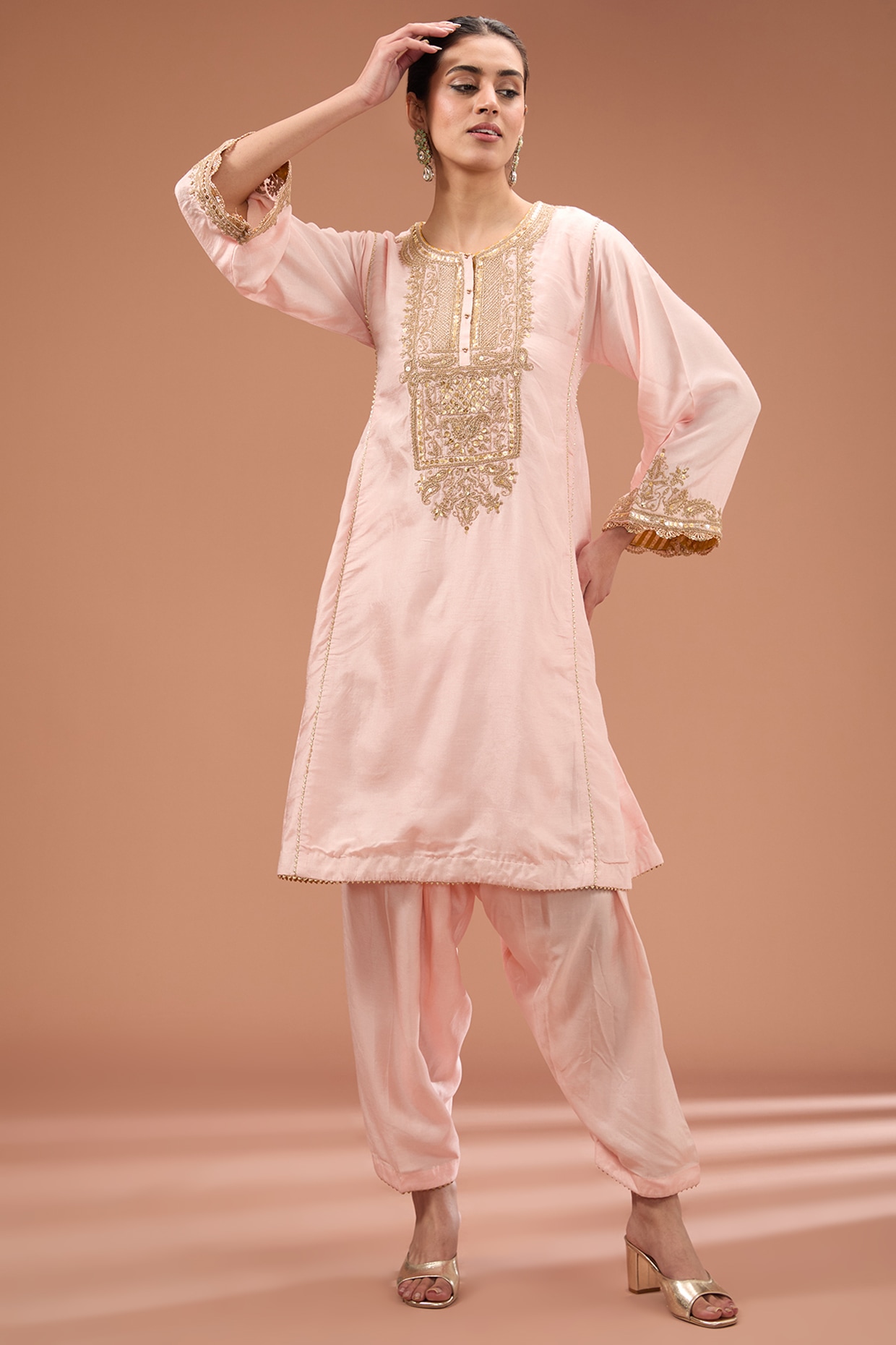 Readymade collection, Trouser georgette suits, Pink resham embroidered  punjabi collection