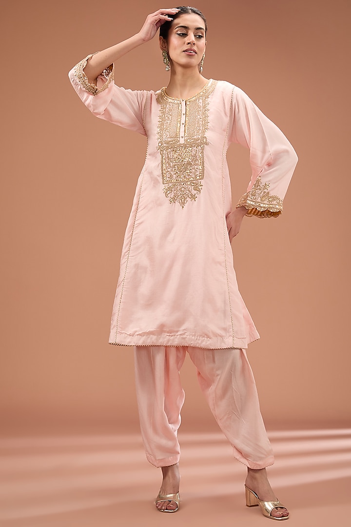 Pink Pure Silk Kiran Dori Embroidered Kurta Set by Sheetal Batra at Pernia's Pop Up Shop