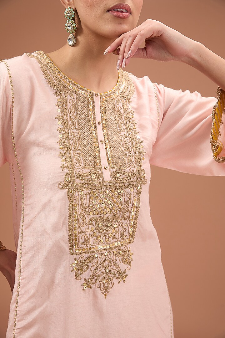 Pink Pure Silk Kiran Dori Embroidered Kurta Set by Sheetal Batra at Pernia's Pop Up Shop
