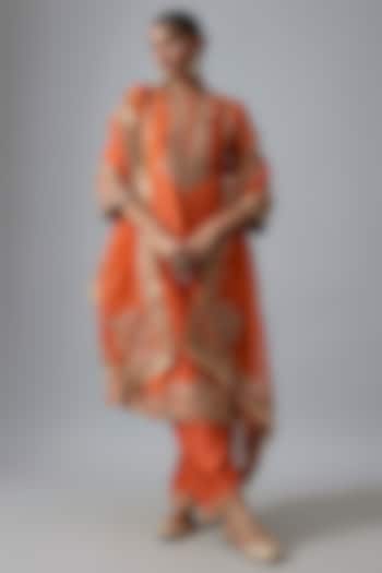 Orange Pure Silk Chanderi Kiran Dori Embroidered Kurta Set by Sheetal Batra at Pernia's Pop Up Shop
