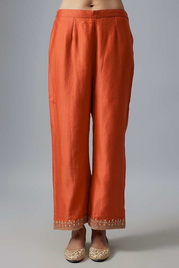 Orange Pure Silk Chanderi Kiran Dori Embroidered Kurta Set by Sheetal Batra at Pernia's Pop Up Shop