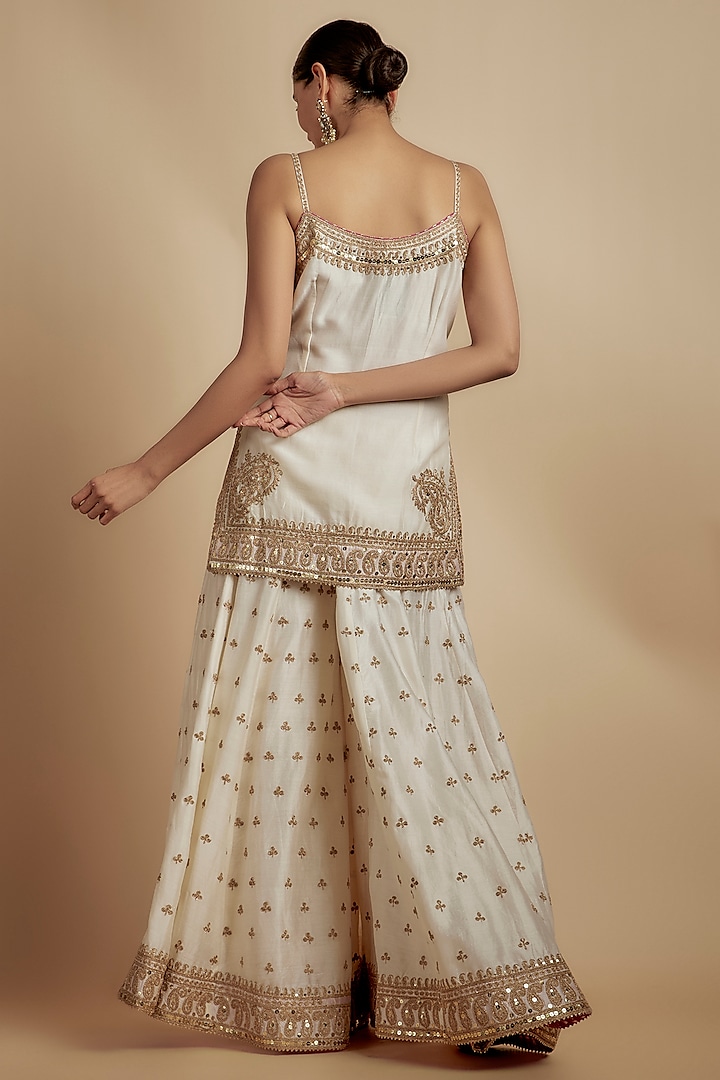 Ivory Silk Chanderi Kiran Dori Embroidered Wedding Sharara Set by Sheetal Batra at Pernia's Pop Up Shop