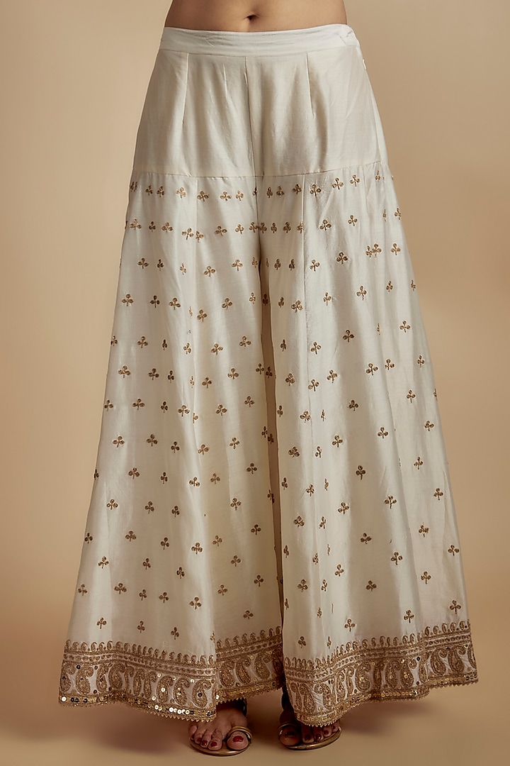 Ivory Silk Chanderi Kiran Dori Embroidered Wedding Sharara Set by Sheetal Batra at Pernia's Pop Up Shop