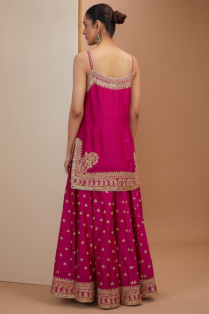 Pink Silk Chanderi Boota Embroidered Wedding Sharara Set by Sheetal Batra at Pernia's Pop Up Shop