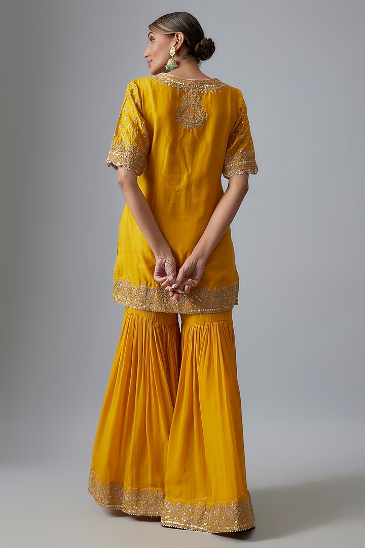 Yellow Georgette Gharara Set by Sheetal Batra at Pernia's Pop Up Shop