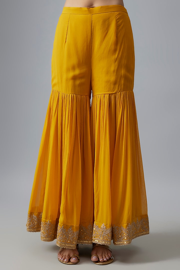Yellow Georgette Gharara Set by Sheetal Batra at Pernia's Pop Up Shop