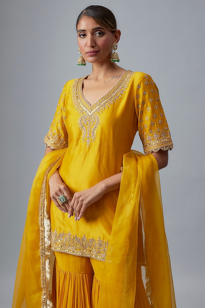 Yellow Georgette Gharara Set by Sheetal Batra at Pernia's Pop Up Shop