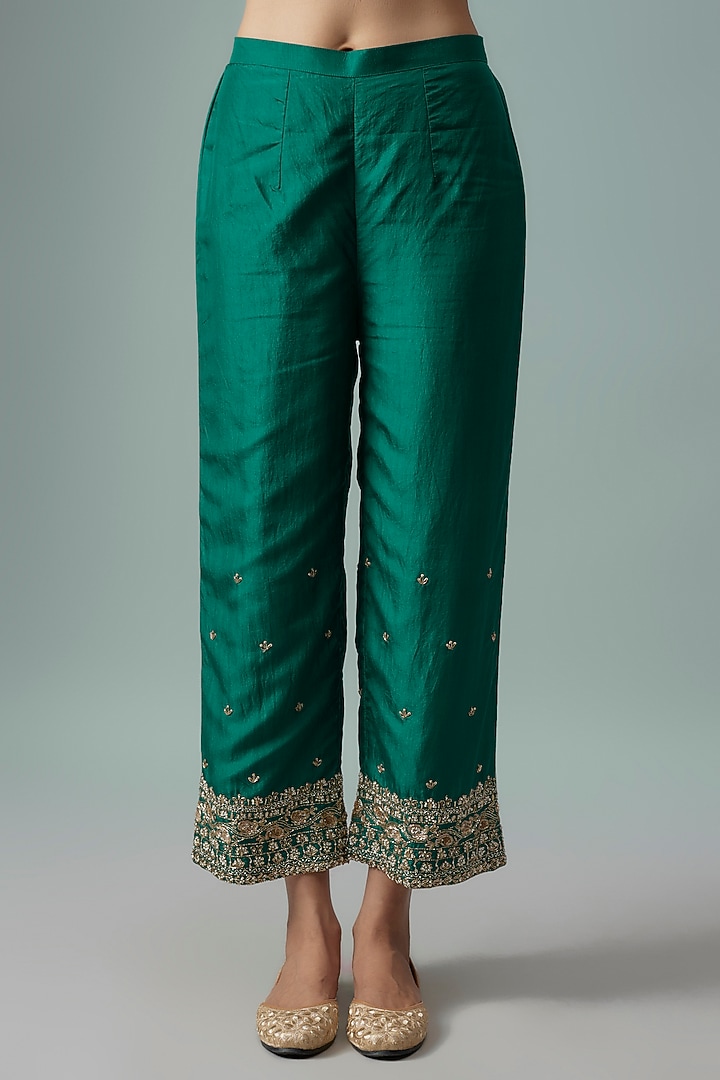Green Habutai Silk Zardosi Embroidered Kurta Set by Sheetal Batra at Pernia's Pop Up Shop