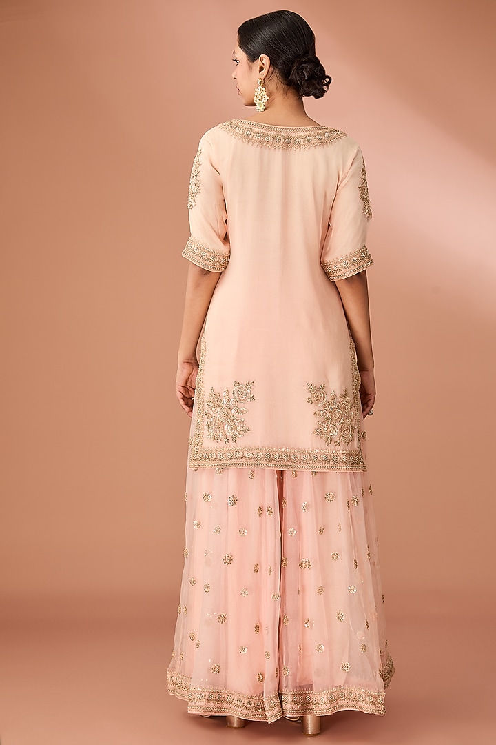 Rose Pink Silk Organza Zardosi Embroidered Bridal Sharara Set by Sheetal Batra at Pernia's Pop Up Shop