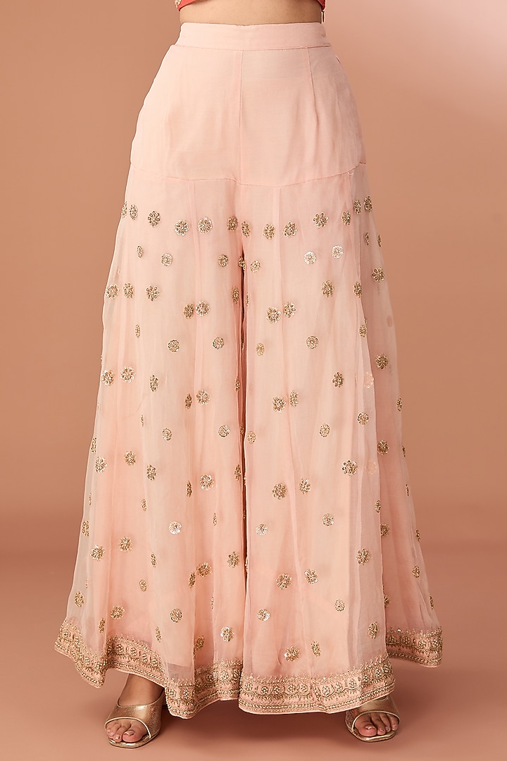 Rose Pink Silk Organza Zardosi Embroidered Bridal Sharara Set by Sheetal Batra at Pernia's Pop Up Shop
