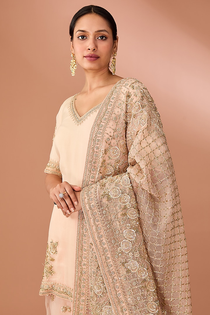 Rose Pink Silk Organza Zardosi Embroidered Bridal Sharara Set by Sheetal Batra at Pernia's Pop Up Shop
