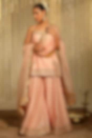 Rose Pink Pure Silk Chanderi Embroidered Wedding Sharara Set by Sheetal Batra at Pernia's Pop Up Shop