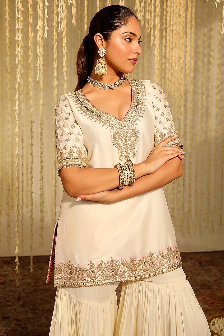 Ivory Georgette Gharara Set by Sheetal Batra at Pernia's Pop Up Shop