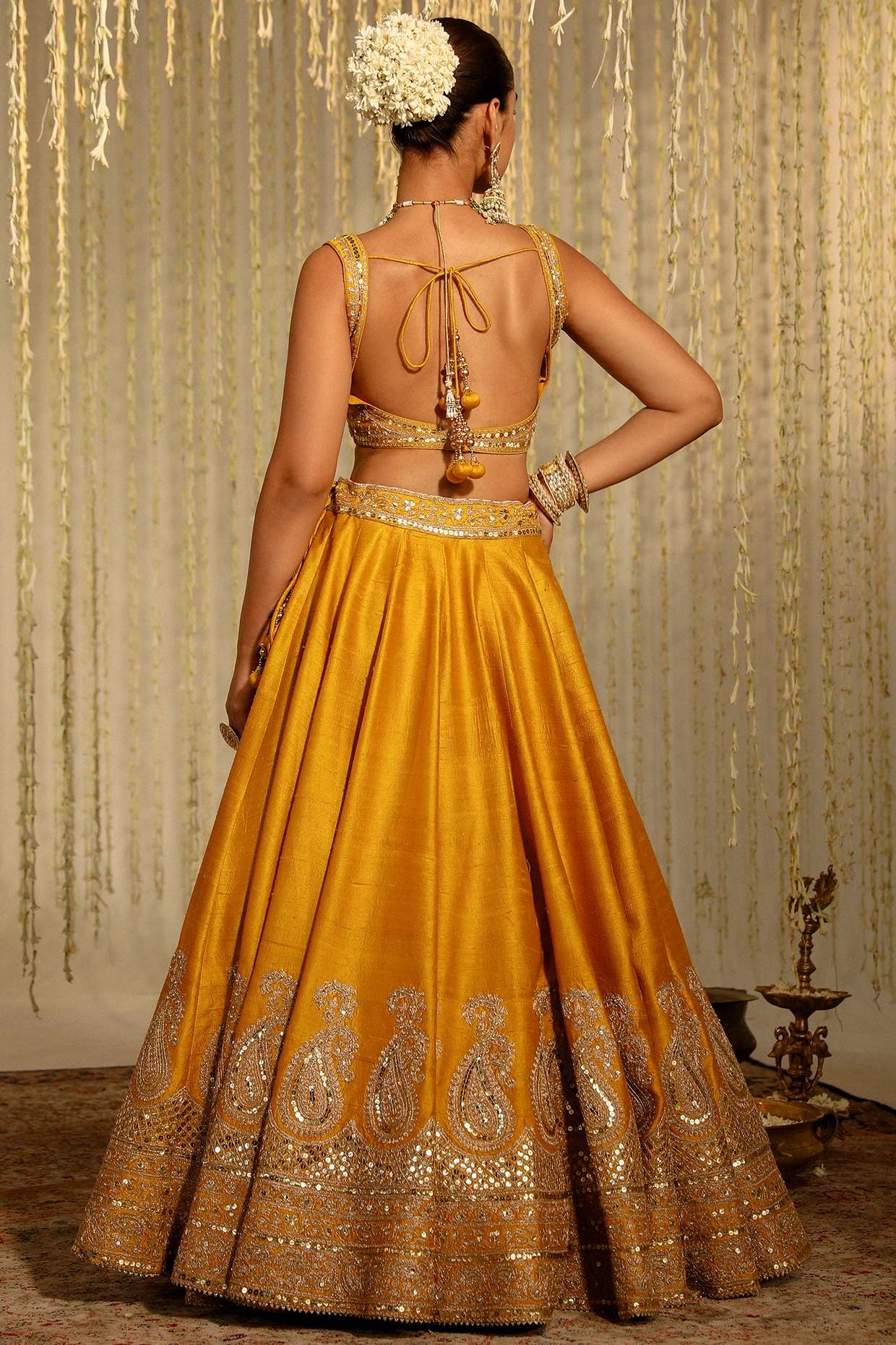 Yellow Chevron Embroidery Lehenga Set | Yellow Haldi Dress | ViBha