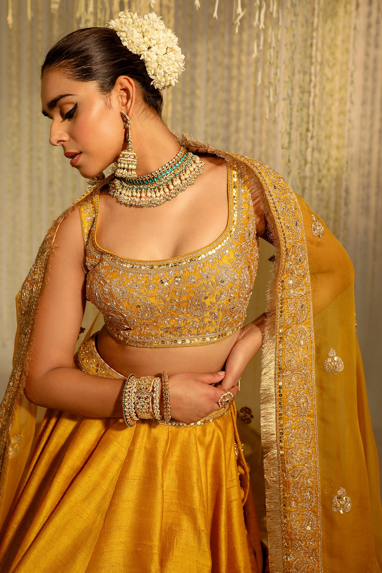 Buy Yellow Lehenga And Blouse Raw Silk Hand Embroidered Ganga Bridal Set  For Women by Pallavi Poddar Online at Aza Fashions.