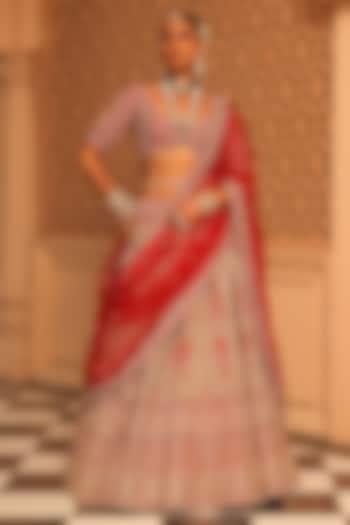 Deep Red Raw Silk Zardosi & Dabka Embroidered Bridal Lehenga Set by Sheetal Batra at Pernia's Pop Up Shop