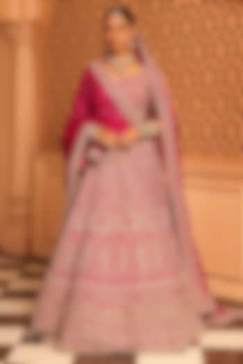 Hot Pink Raw Silk Zardosi & Dabka Embroidered Bridal Lehenga Set by Sheetal Batra at Pernia's Pop Up Shop