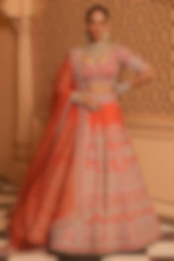 Orange Raw Silk Zardosi & Dabka Embroidered Bridal Lehenga Set by Sheetal Batra at Pernia's Pop Up Shop