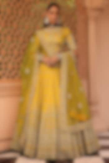 Mustard Raw Silk Zardosi & Dabka Embroidered Bridal Lehenga Set by Sheetal Batra at Pernia's Pop Up Shop