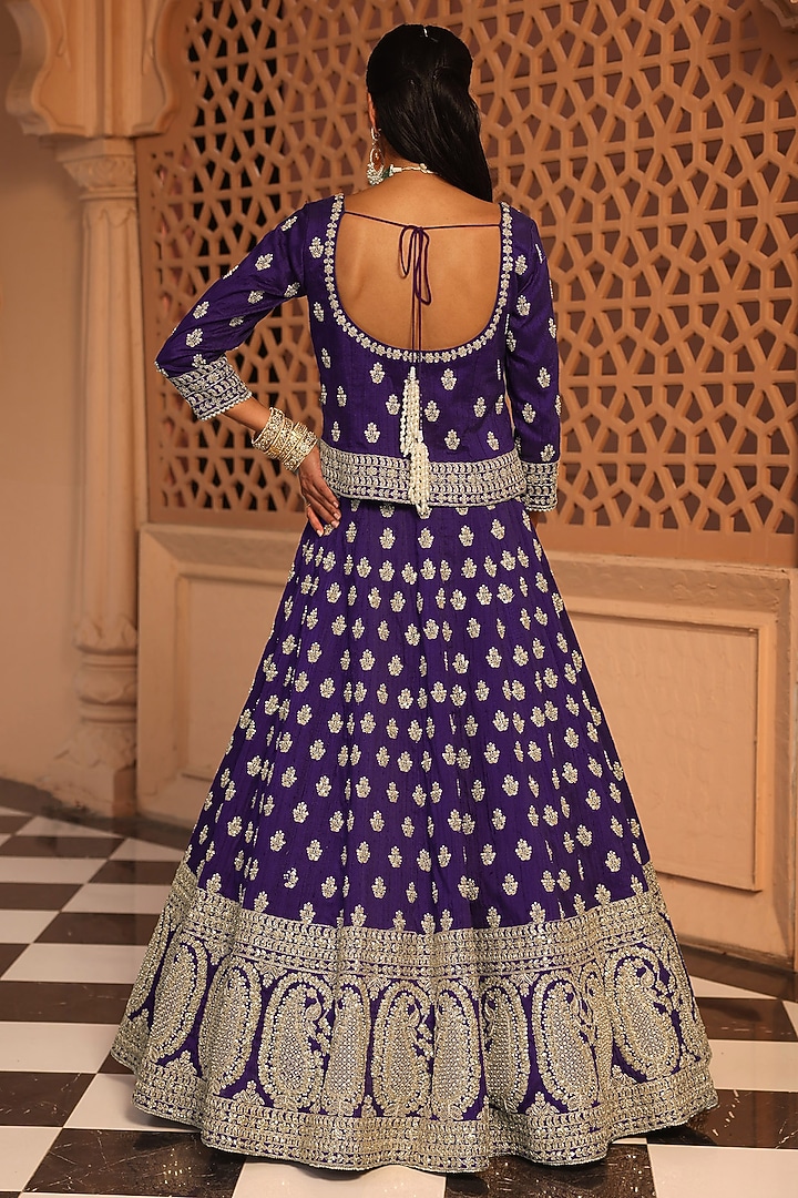Purple Raw Silk Zardosi & Dabka Embroidered Bridal Lehenga Set by Sheetal Batra at Pernia's Pop Up Shop