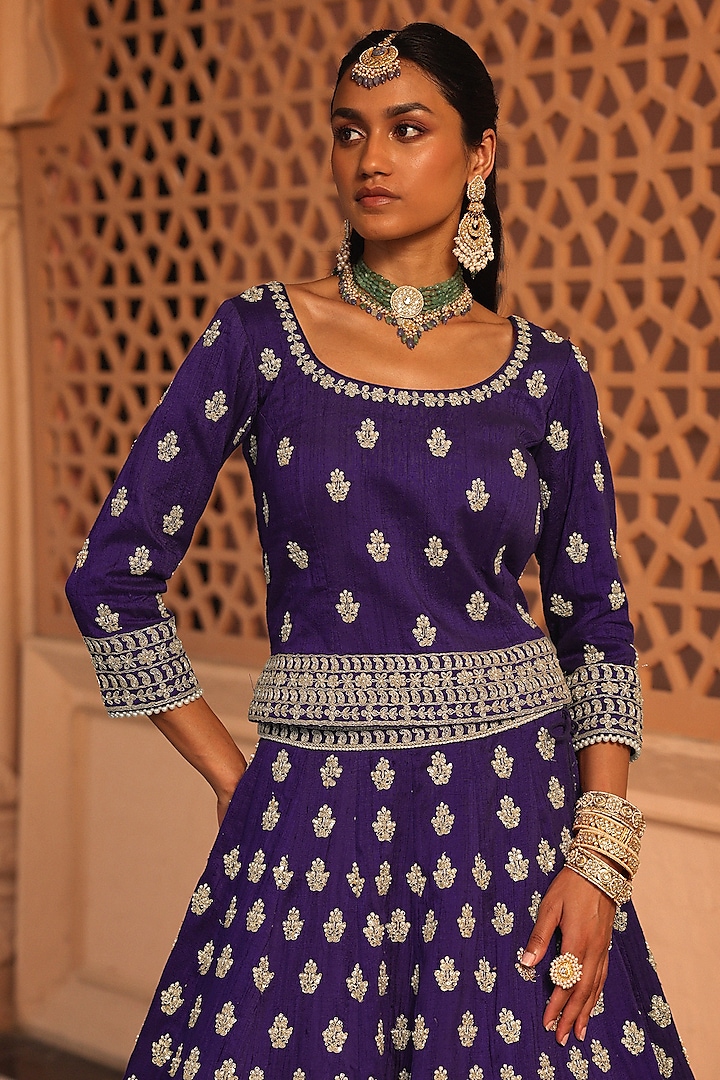 Purple Raw Silk Zardosi & Dabka Embroidered Bridal Lehenga Set by Sheetal Batra at Pernia's Pop Up Shop