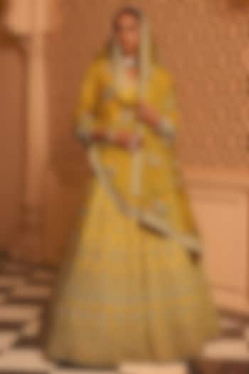 Mustard Raw Silk Zardosi & Dabka Embroidered Bridal Lehenga Set by Sheetal Batra at Pernia's Pop Up Shop